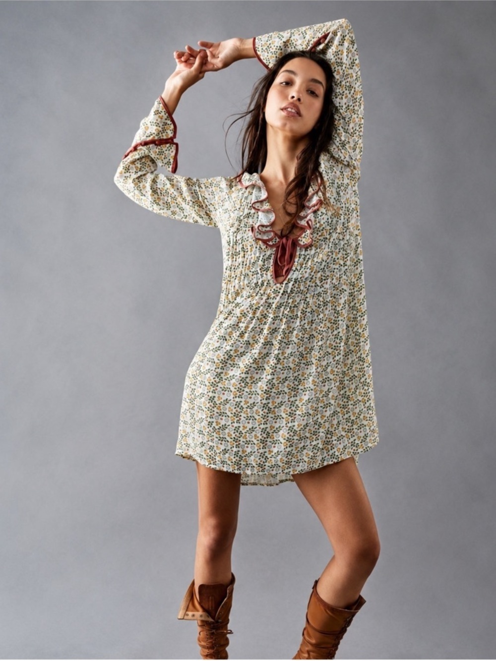 Free People Ivory Blossom Baby Ruffle Pintuck Modern Cottagecore Dress